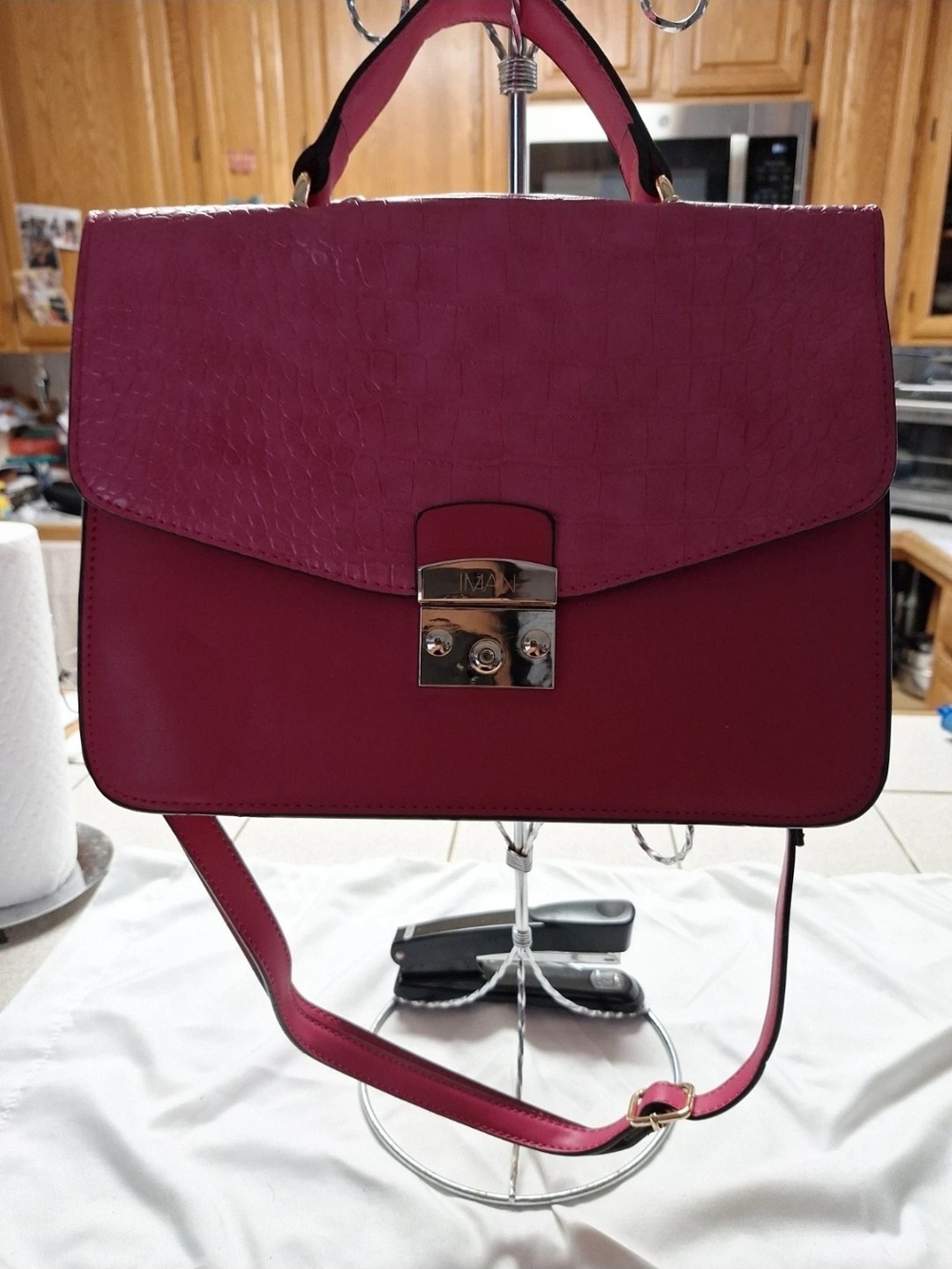 IMAN Pink Top-Handle Satchel with Gold-Tone Lock
